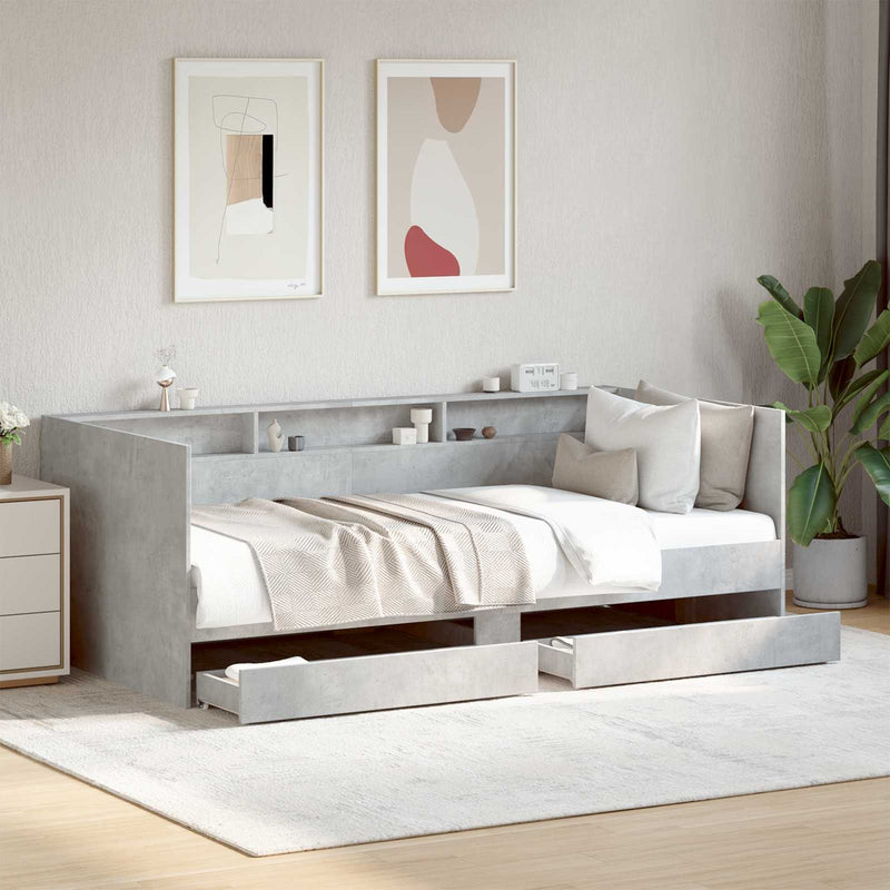Daybed cu sertar cu raft cu headboard Gri Beton Lemn prelucrat