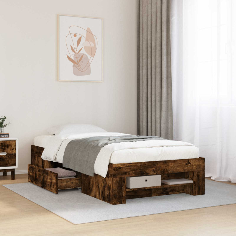 Cadru de pat cu depozitare cu sertar Stejar fumuriu 80 x 200 cm