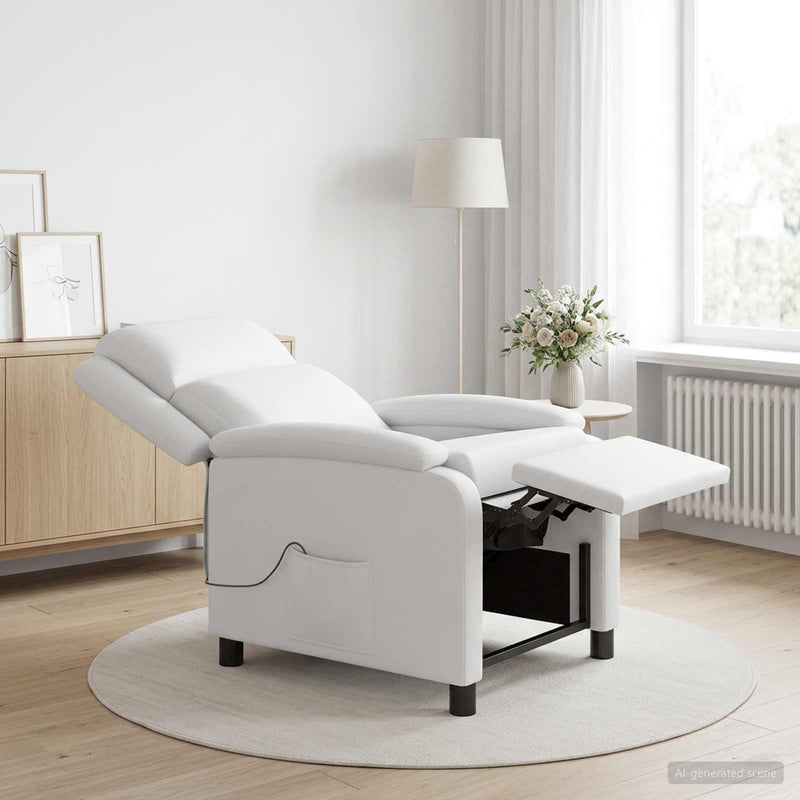 Reclinabil cu masaj Alb Piele artificială