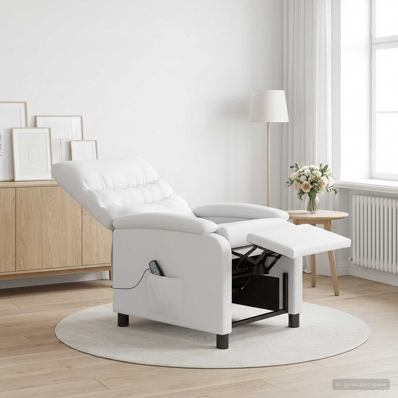 Reclinabil cu masaj Alb Piele artificială