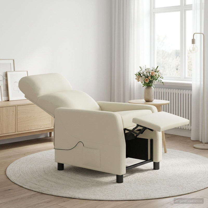 Reclinabil cu masaj Crem Piele artificială