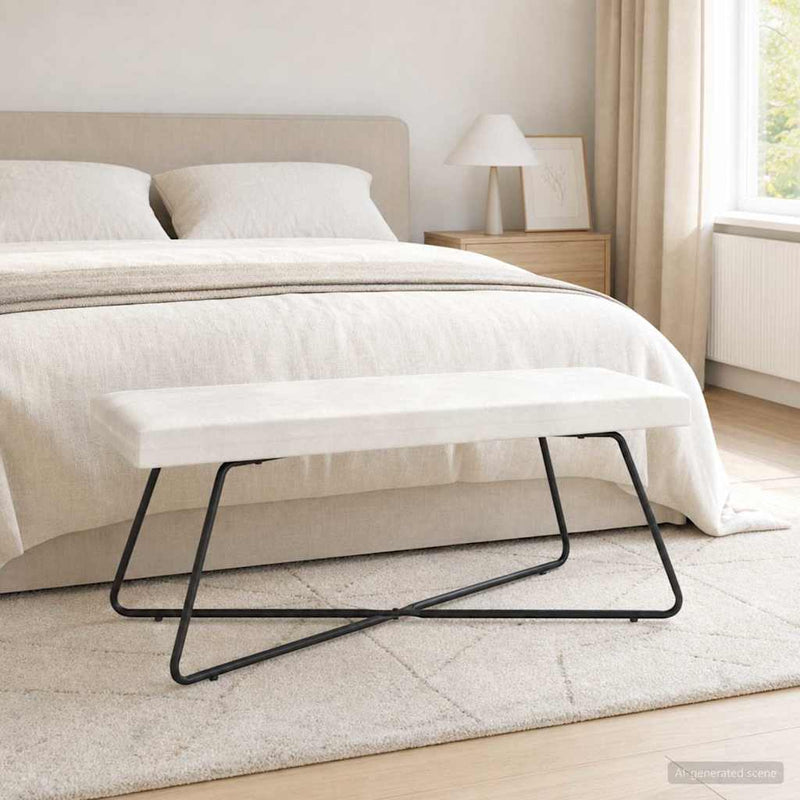 bancă Crem 110 x 40 x 45 cm Catifea