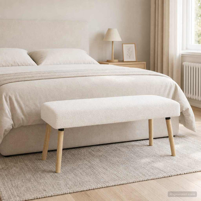 bancă Simplu Crem 110 x 40 x 46 cm Bouclé