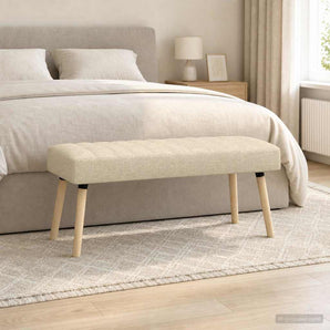 Bancă cu tapițare canelată Crem 110 x 40 x 46 cm Țesătură