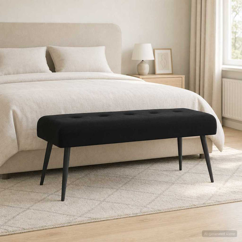 Bancă cu butoane capitonate Negru 110 x 40 x 46 cm Catifea