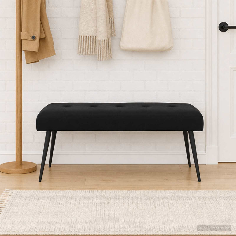 Bancă cu butoane capitonate Negru 110 x 40 x 46 cm Catifea