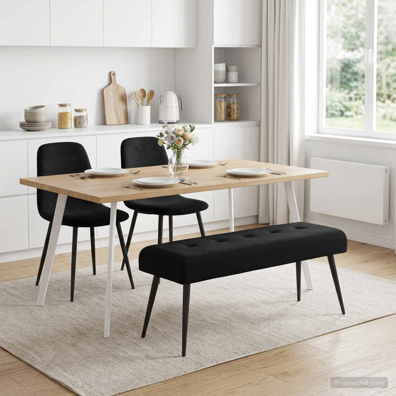 Bancă cu butoane capitonate Negru 110 x 40 x 46 cm Catifea