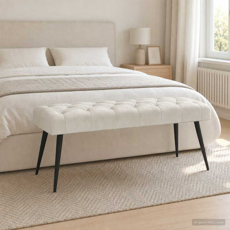 Bancă cu butoane capitonate Crem 110 x 40 x 46 cm Catifea