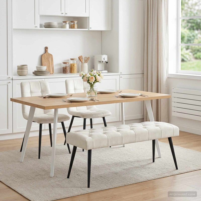 Bancă cu butoane capitonate Crem 110 x 40 x 46 cm Catifea