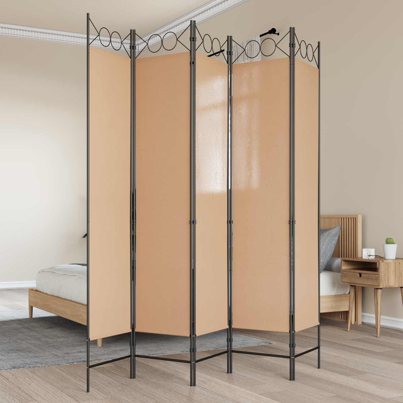 Separator de cameră cu 5 panouri Bej 200 x 200 cm Țesătură