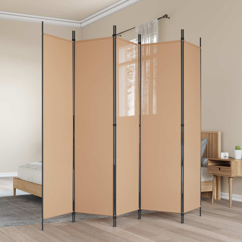 Separator de cameră cu 5 panouri Bej 250 x 200 cm Țesătură