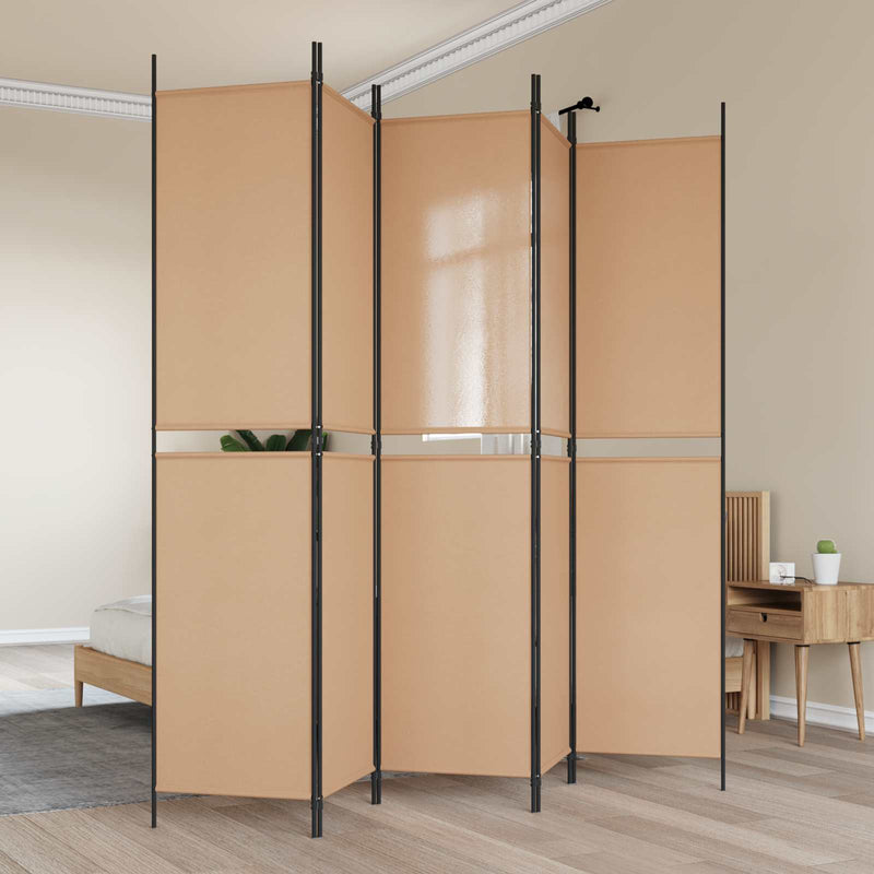Separator de cameră cu 5 panouri Bej 250 x 220 cm Țesătură