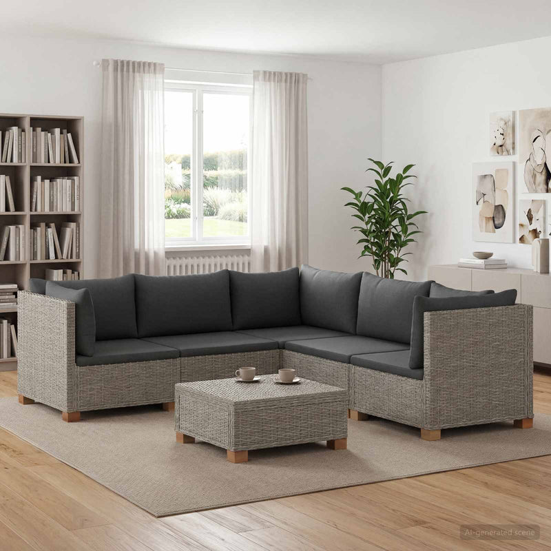 6 buc. Set de lounge din ratan cu perne GENDT Ratan Natural