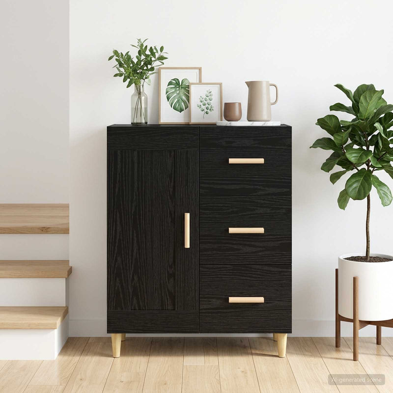 Bufet Stejar Negru 69,5 x 34 x 90 cm Lemn prelucrat