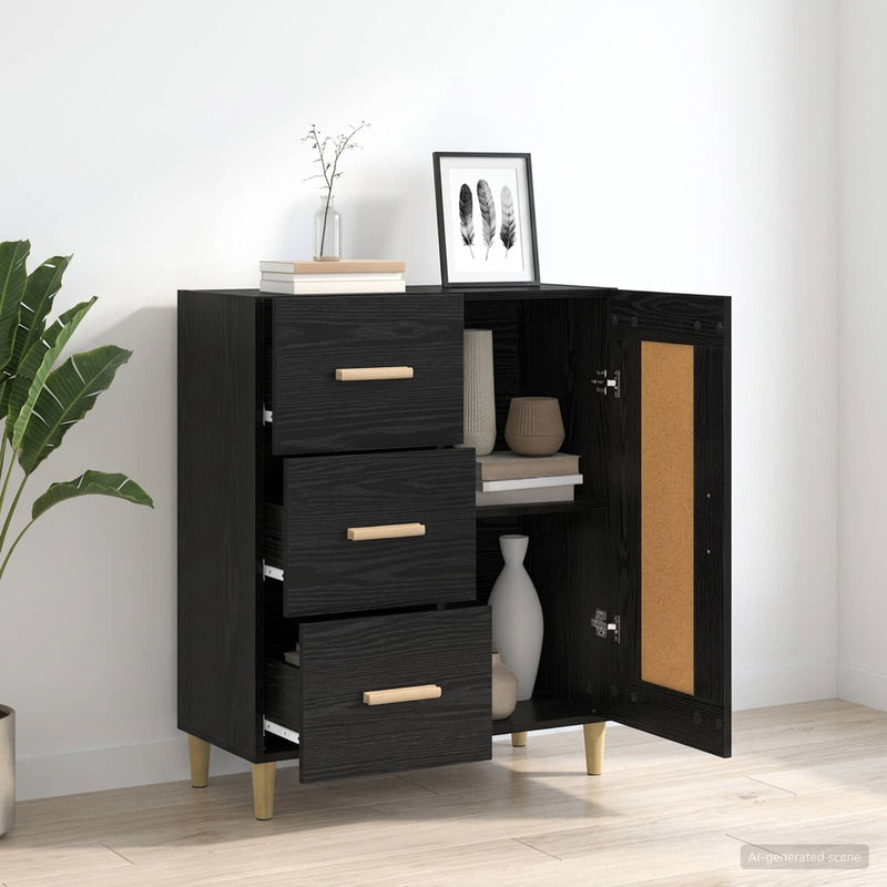 Bufet Stejar Negru 69,5 x 34 x 90 cm Lemn prelucrat