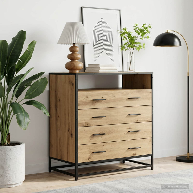 Dulap cu sertare 4-Drawer Stejar artizanal 70 x 41 x 83,5 cm