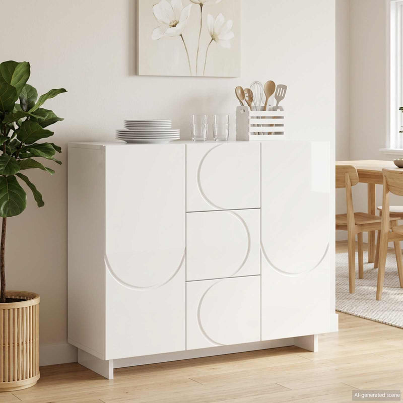Bufet Alb foarte lucios 85,5 x 31 x 75 cm Lemn prelucrat