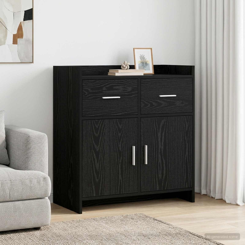 Bufet Stejar Negru 75 x 36 x 80 cm Lemn prelucrat