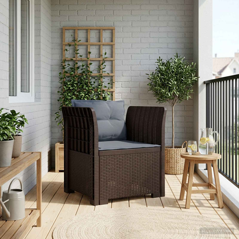 Fotoliu cu 1 Loc cu Perne Aspect Rattan PP Maro