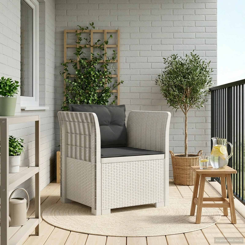 Fotoliu cu 1 Loc cu Perne Aspect Rattan PP Alb