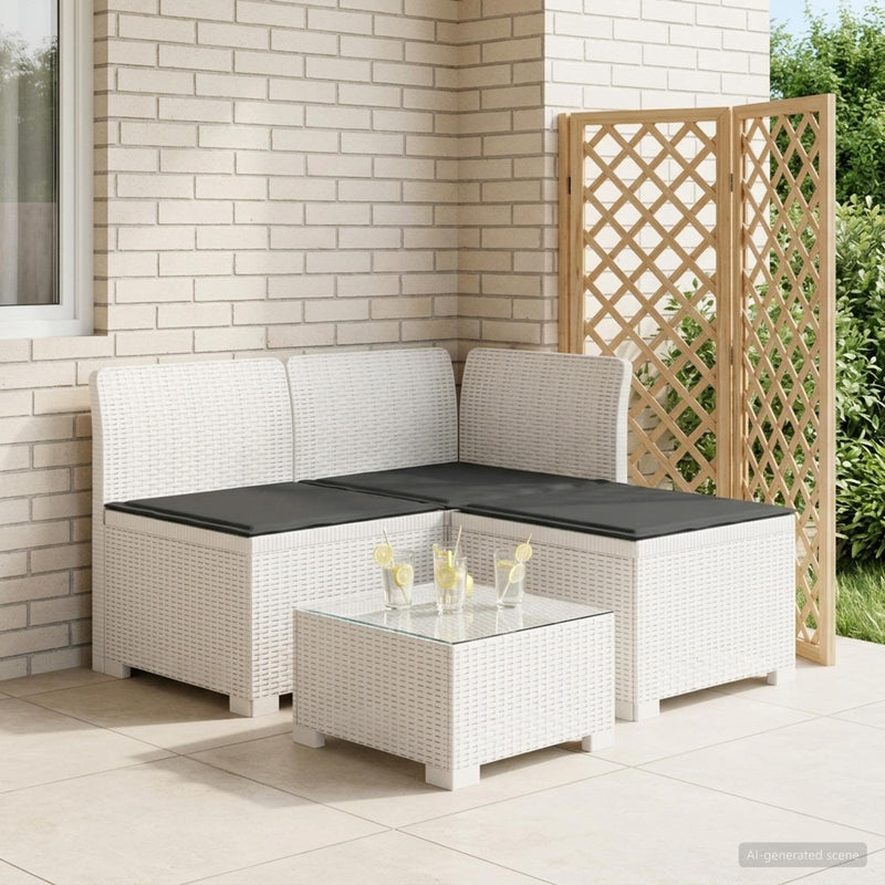 Sofa de grădină cu 3 locuri, cu perne, aspect de rattan PP Alb