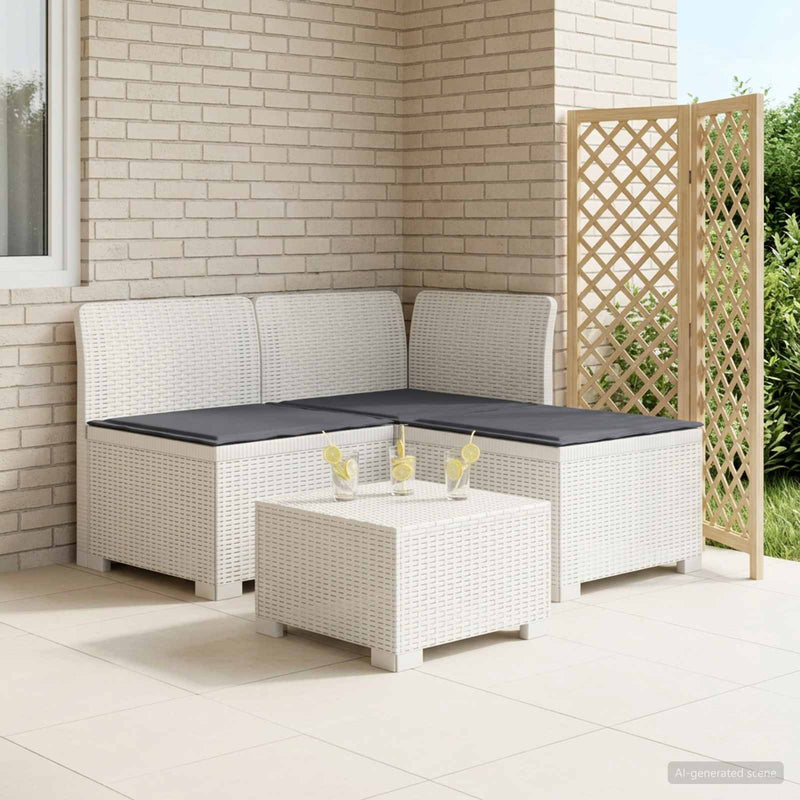 Sofa de grădină cu 3 locuri, cu perne, aspect de rattan PP Alb