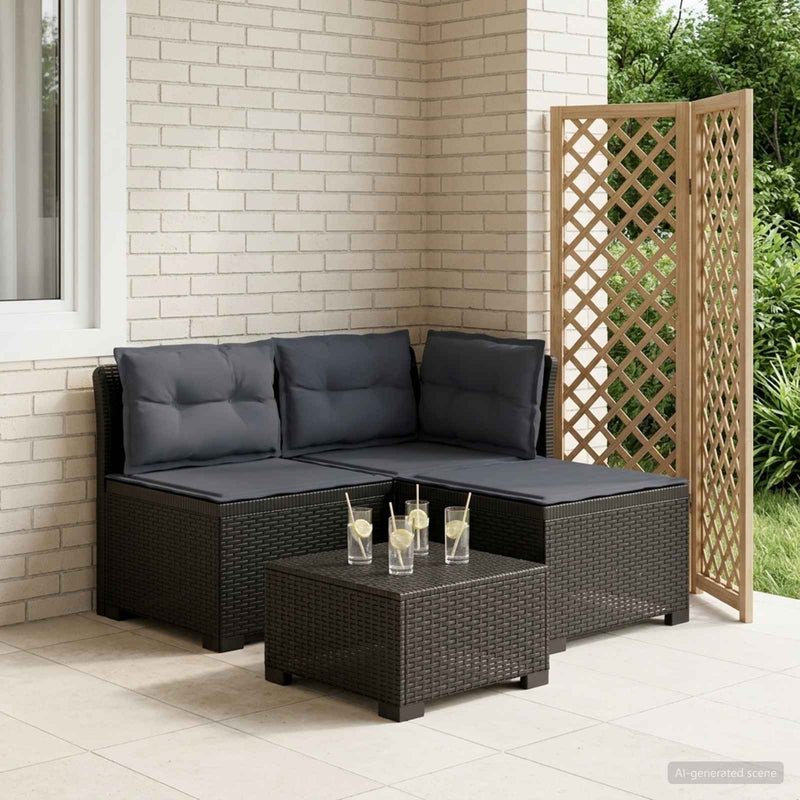 Sofa de grădină cu 3 locuri, cu perne, aspect de rattan PP