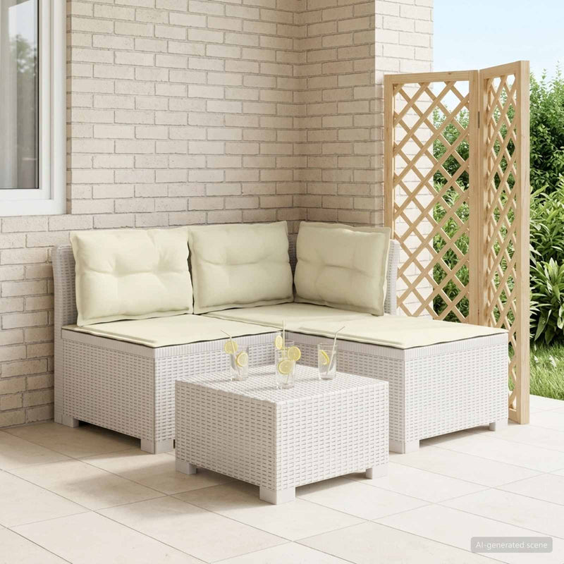 Sofa de grădină cu 3 locuri, cu perne, aspect de rattan PP Alb