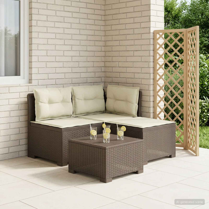 Sofa de grădină cu 3 locuri, cu perne, aspect de rattan PP