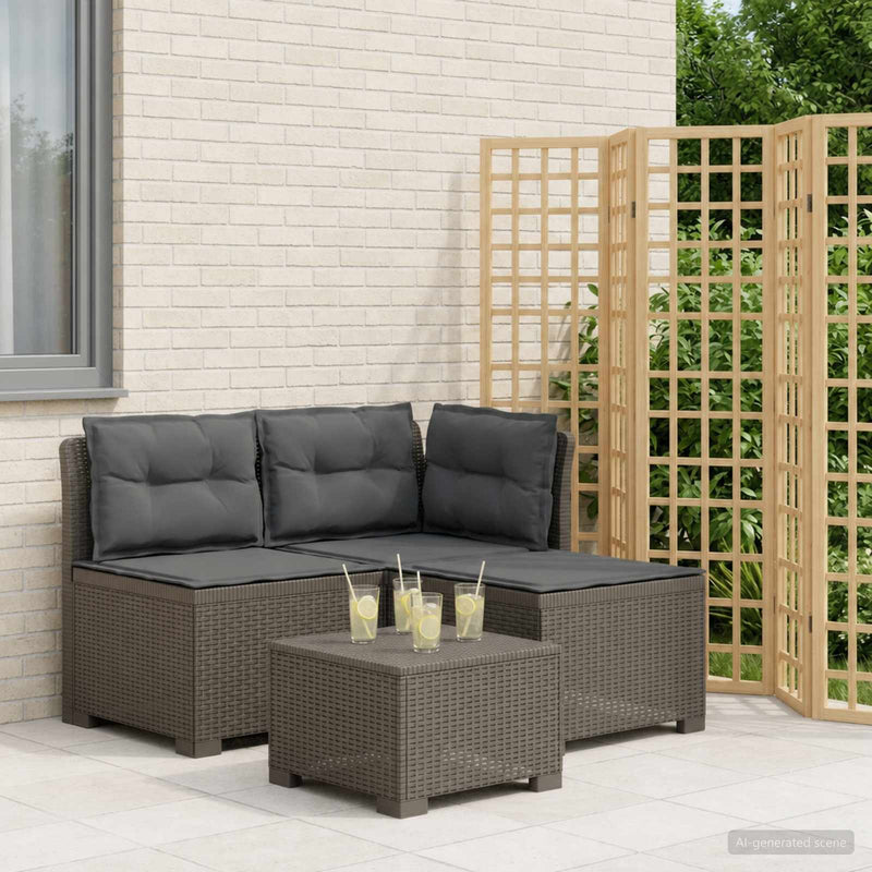 Sofa de grădină cu 3 locuri, cu perne, aspect de rattan PP