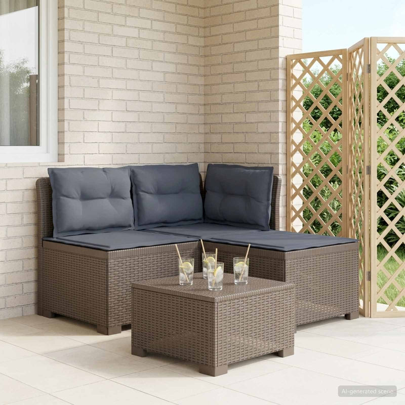 Sofa de grădină cu 3 locuri, cu perne, aspect de rattan PP