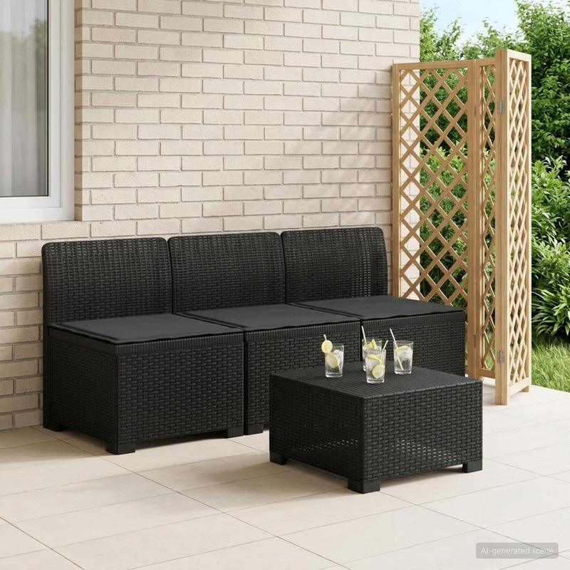 Sofa de grădină cu 3 locuri, cu perne, aspect de rattan PP