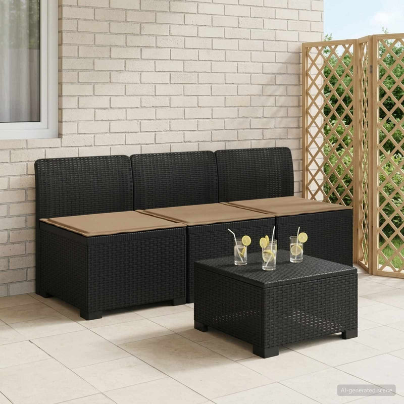 Sofa de grădină cu 3 locuri, cu perne, aspect de rattan PP