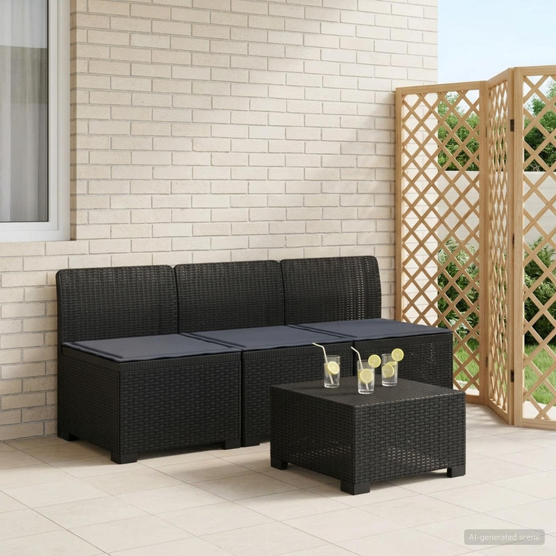 Sofa de grădină cu 3 locuri, cu perne, aspect de rattan PP