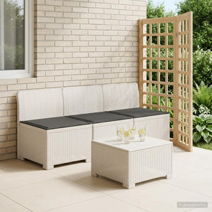 Sofa de grădină cu 3 locuri, cu perne, aspect de rattan PP Alb