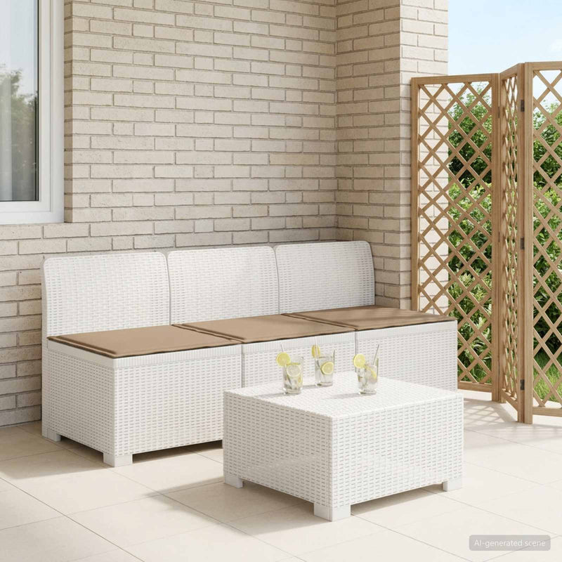 Sofa de grădină cu 3 locuri, cu perne, aspect de rattan PP Alb