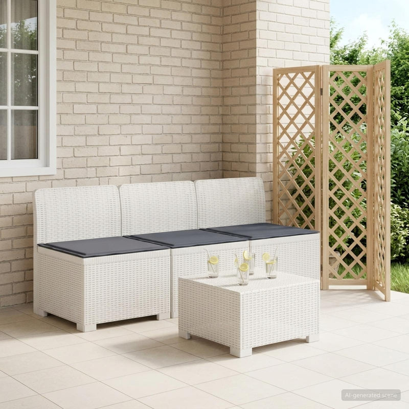Sofa de grădină cu 3 locuri, cu perne, aspect de rattan PP Alb