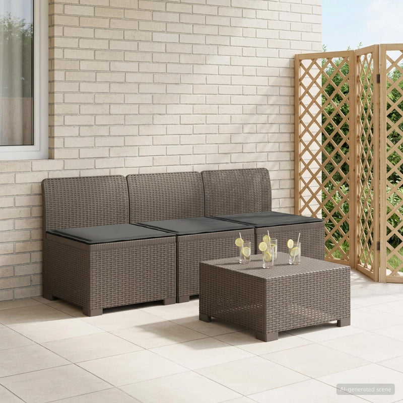 Sofa de grădină cu 3 locuri, cu perne, aspect de rattan PP