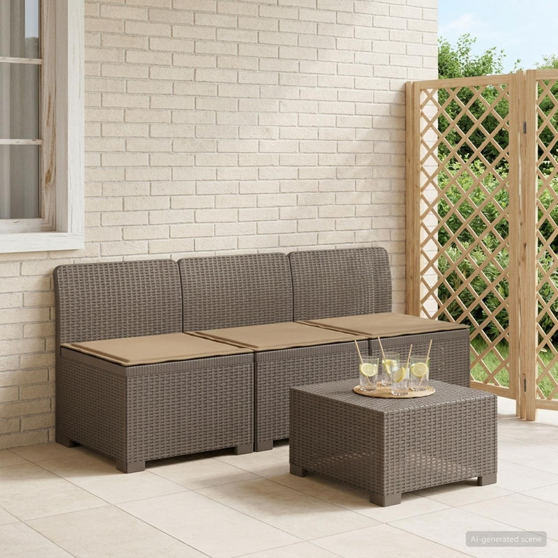 Sofa de grădină cu 3 locuri, cu perne, aspect de rattan PP
