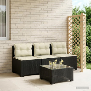Sofa de grădină cu 3 locuri, cu perne, aspect de rattan PP