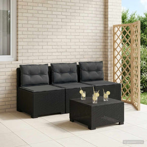 Sofa de grădină cu 3 locuri, cu perne, aspect de rattan PP