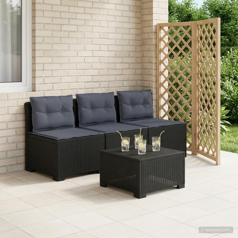 Sofa de grădină cu 3 locuri, cu perne, aspect de rattan PP