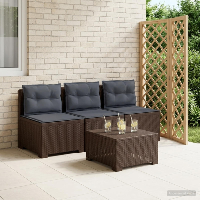 Sofa de grădină cu 3 locuri, cu perne, aspect de rattan PP Maro