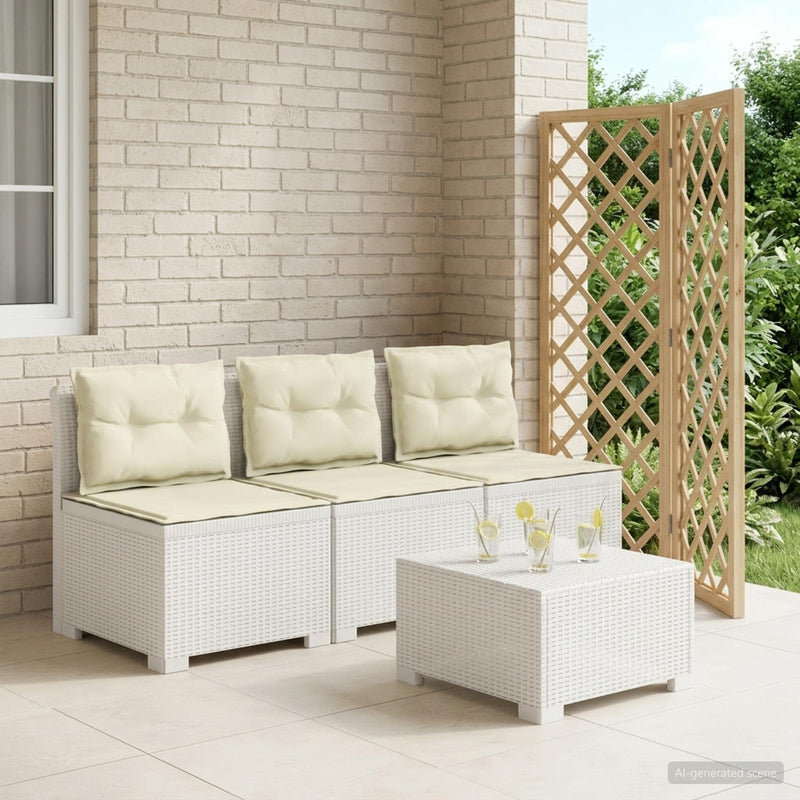 Sofa de grădină cu 3 locuri, cu perne, aspect de rattan PP Alb