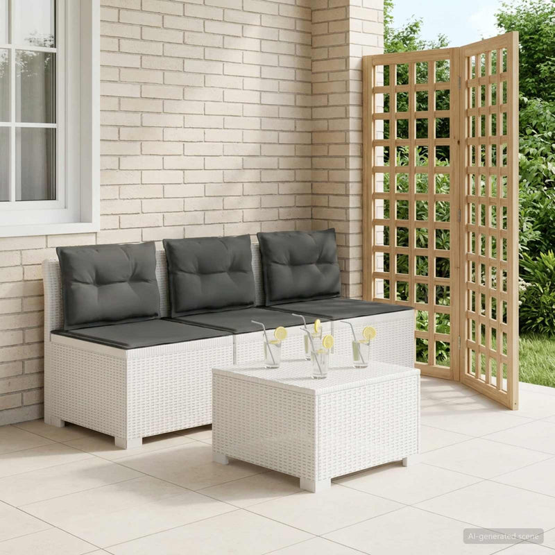 Sofa de grădină cu 3 locuri, cu perne, aspect de rattan PP Alb