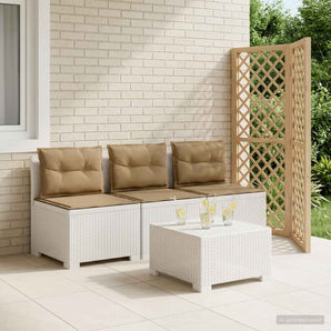 Sofa de grădină cu 3 locuri, cu perne, aspect de rattan PP Alb