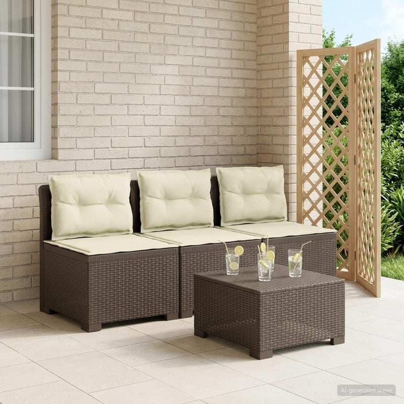 Sofa de grădină cu 3 locuri, cu perne, aspect de rattan PP