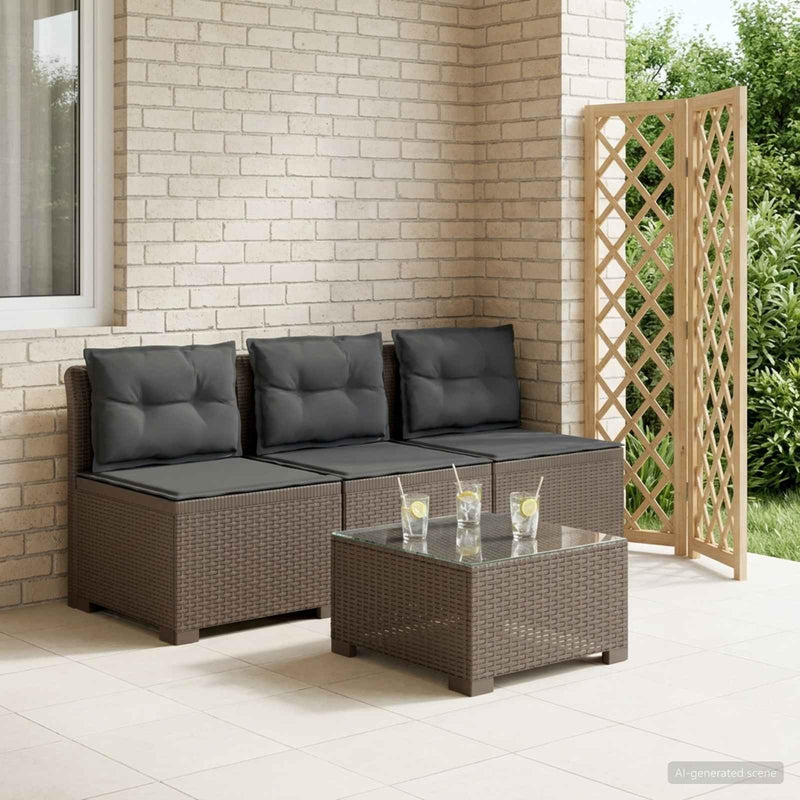 Sofa de grădină cu 3 locuri, cu perne, aspect de rattan PP