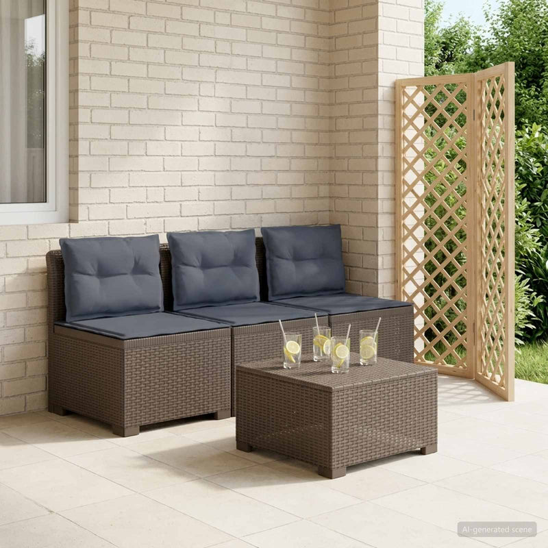 Sofa de grădină cu 3 locuri, cu perne, aspect de rattan PP