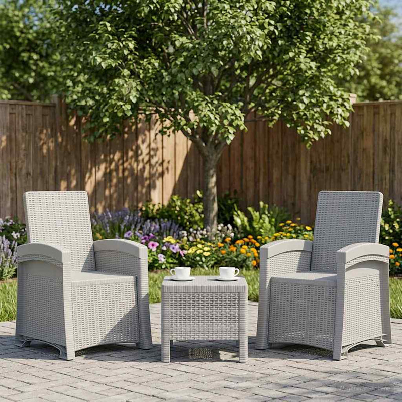 Scaun de grădină reclinabil aspect rattan 2 buc. Alb PP
